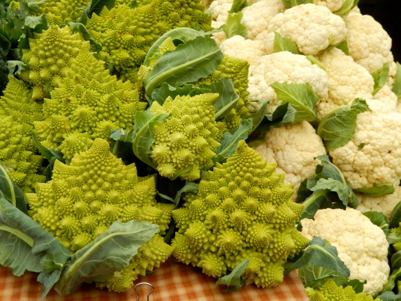 We bought some broccoli romanesco, which was first documented in Italy and tastes more like cauliflower than broccoli.  My husband joked that it was broccoli in weaponized form.